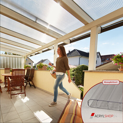 Terrassendach Terrassenüberdachung Carport Komplettset Polycarbonat 16mm 3-Fach Stegplatten farblos 16mm Stegplatten