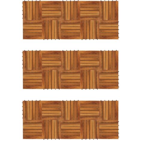 10x Akazie Massiv Terrassenfliesen 30x30cm Holzfliese Fliese Grau/Braun