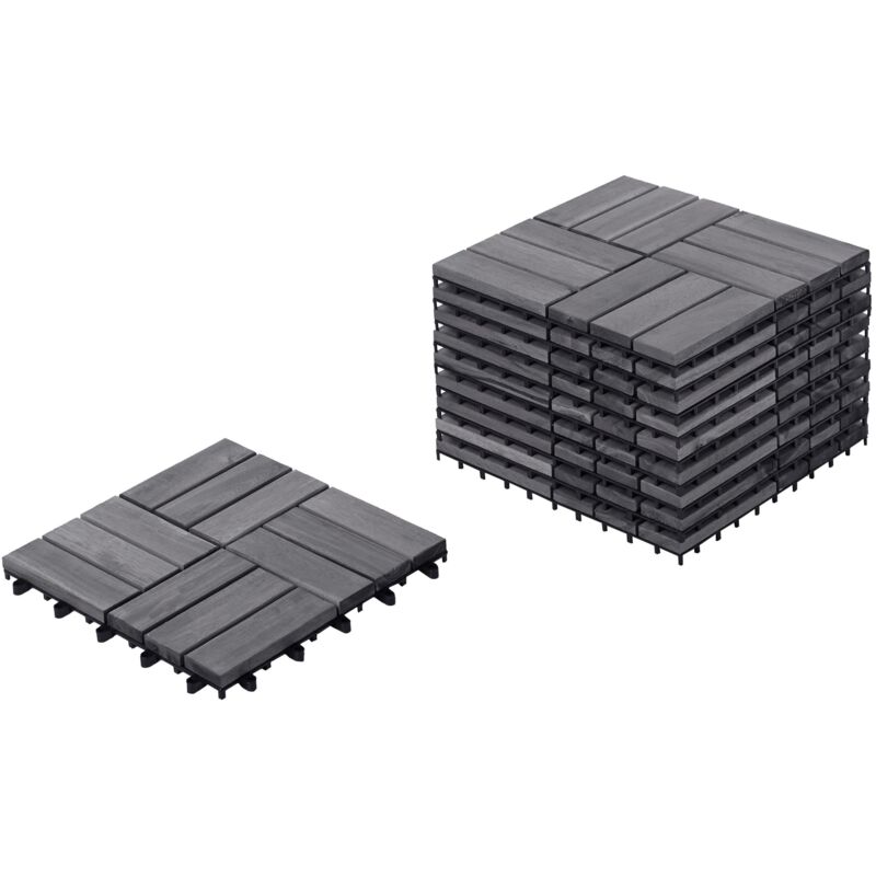 Beliani Terrassenfliesen Grau Zertifiziertes Akazienholz Wetterbeständig Wetterfest Outdoor Klickfliesen Gartenfliesen Holzfliesen Für Garten