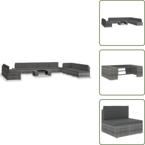 Terrassensofa - vidaXL 10-tlg. Garten-Lounge-Set Poly Rattan Grau - Gartenlounge