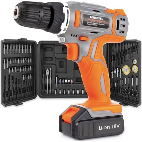 Terratek 89pc Cordless Drill Driver Kit, 18V/20V-Max Lithium-Ion Electric Screwdriver Complete with 89pc Tool & Accessory Set, Combi Drill, Variable Speed, Carry Case, 16 Torque Settings