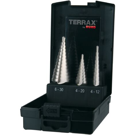 Terrax by Ruko 3 pezzi set punte per stufe HSS dritto scanalato, nelle misure 0/9, 1, 2, stabile in pratica cassetta di plastica, 1 pezzi, A1011 26ro