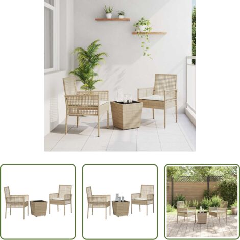 Terraza -  Juego Bistro de Jardín 3 pcs Beige ratán sintético