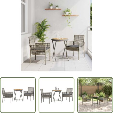Terraza -  Juego Bistro de Jardín 3 pcs Gris ratán sintético