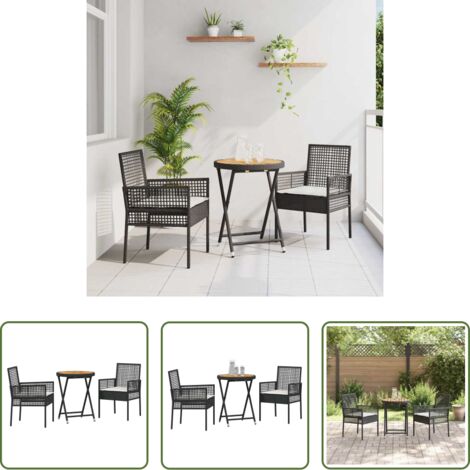 Terraza -  Juego Bistro de Jardín 3 pcs Negro ratán sintético