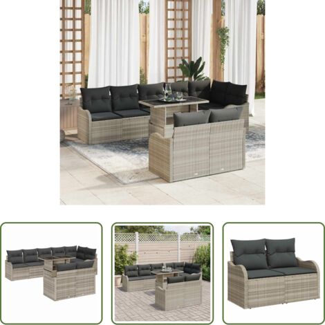 Terraza -  Juego de salón con cojín 9 pcs Gris claro Poliratán