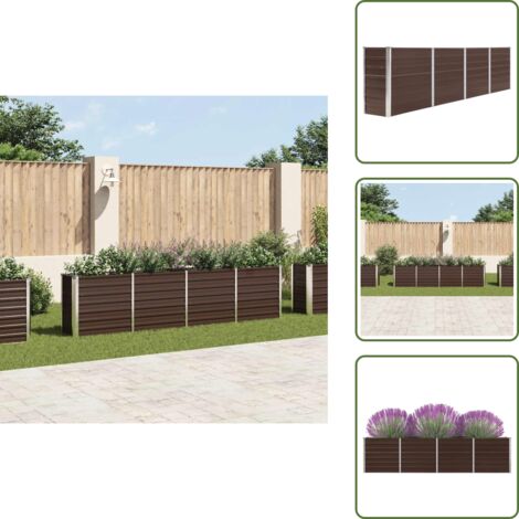 Terraza - vidaXL Jardinera elevada de acero galvanizado marrón 320x40x77 cm - Balcón