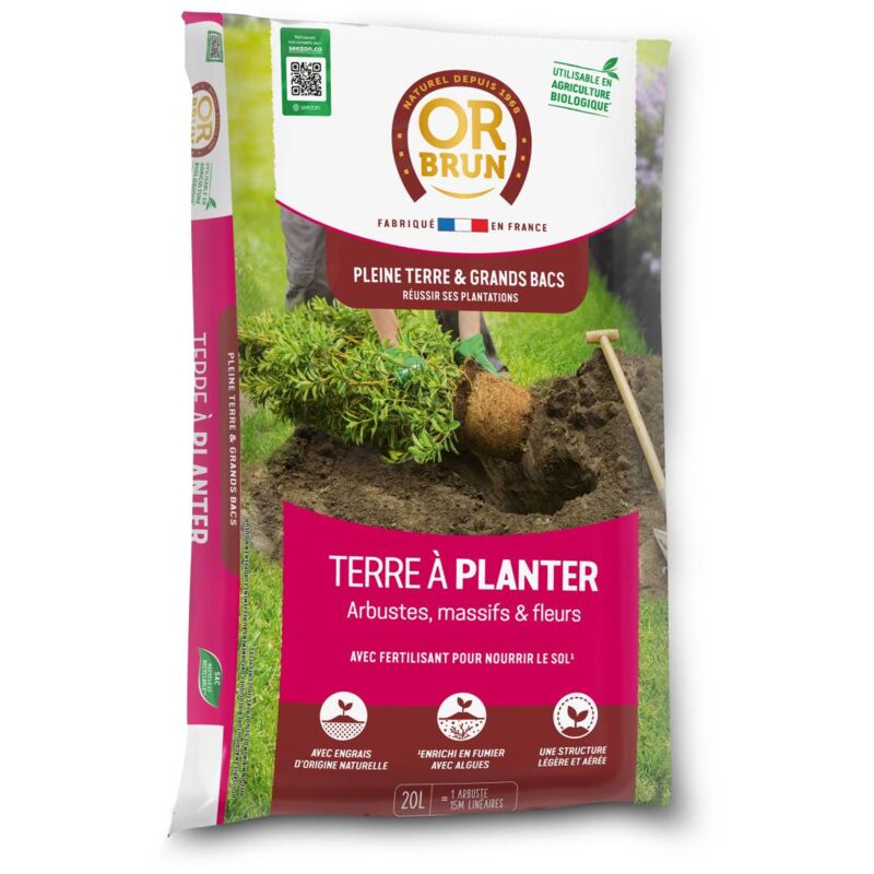 Or Brun - Terre à Planter 20L : une solution naturelle pour arbustes et bacs d'ornement