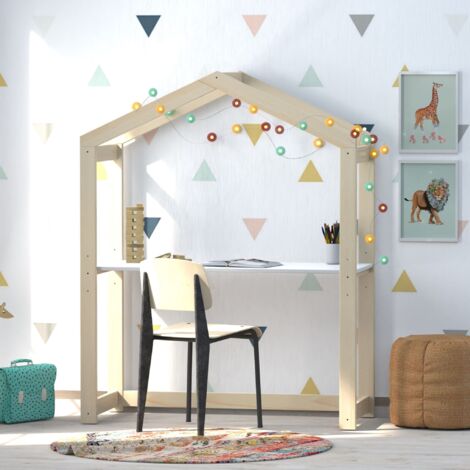 Terre De Nuit – Bureau cabane réglable 3 hauteurs en épicéa massif – Dimensions 120x50x152 cm – Coloris bois naturel et blanc – Livré en kit avec notice de montage - BU14055