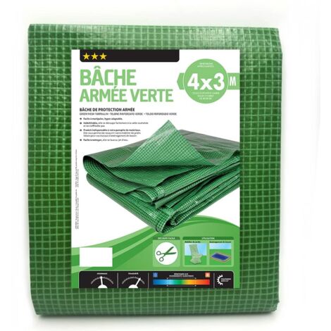 Terre Jardin – Bâche armée verte 160g/m² étanche – Traitement anti-UV – 3 x 4 m – Indéchirable pour chantiers humides – Polyéthylène