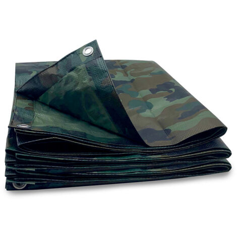 Terre Jardin – Bâche de protection camouflage 130g/m² – 5 x 3.6m – Traitement anti-UV pour bivouac et activités extérieures – Imprimé kaki militaire