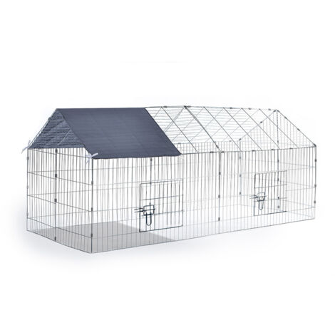 Terre Jardin – Cage enclos extérieur grillagé 75x180cm pour lapins et petits animaux – Acier zingué – Voile d'ombrage amovible – 2 portes latérales avec loquets