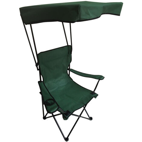 Terre Jardin – Chaise de camping pliante avec pare-soleil intégré – Hauteur 139 cm – Sac de transport inclus – Porte-gobelet et pieds fixables