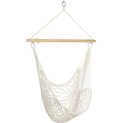 Terre Jardin – Chaise suspendue hawaïenne en corde tressée – Longueur 120 cm – Largeur 90 cm – Charge max 150 kg – Installation facile avec anneau métal