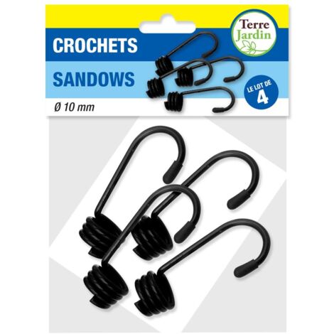 Terre Jardin – Crochets métalliques gainés 10 mm pour tendeur sandow – Lot de 4 – Compatible avec tendeurs de même diamètre – Coloris noir