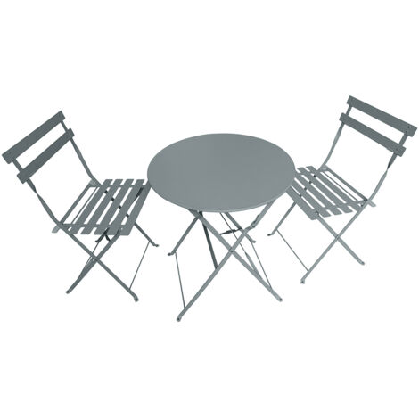 TERRE JARDIN - Juego de bistro plegable - Mesa redonda y 2 sillas para jardín o terraza Gris