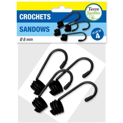 Terre Jardin – Lot de 4 crochets métalliques gainés – 8 mm noir – Compatibles avec tendeurs et sandows – Pour fixation bâches et remorques