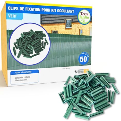Terre Jardin – Lot de 50 clips de fixation pour brise vue occultant – Longueur 4,7 cm – PVC durable – Pour grillage rigide