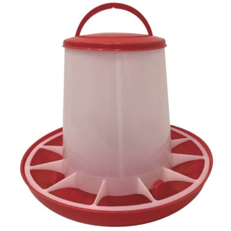 Terre Jardin – Mangeoire pour poules 6 kg – Plastique résistant aux intempéries – Dimensions Ø 32 cm, hauteur 30 cm – Fixation au sol ou suspendue