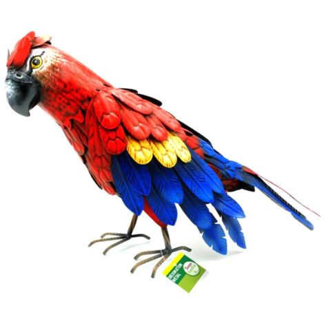 Terre Jardin – Perroquet décoratif en métal 31.5cm – Résistant aux intempéries – Multicolore – Statue animaux pour jardin et terrasse