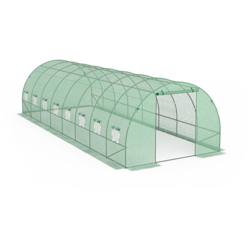 Serre tunnel 3 x 8 - 24 m² - Bâche renforcée en polyéthylène - 8 Fenêtres - Porte enroulable