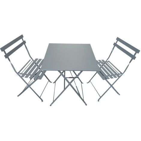 TERRE JARDIN - Set de jardín plegable - Mesa bistro cuadrada y 2 sillas para balcón o terraza Gris