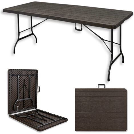 Terre Jardin – Table de jardin pliante 8 personnes 180 cm – Imitation bois – Polyéthylène haute densité – Résistante à l'eau et aux UV