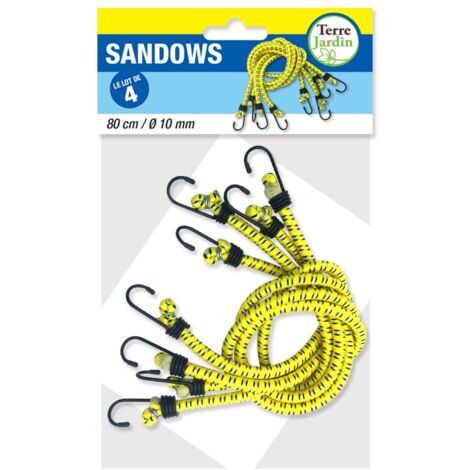 Terre Jardin – Tendeur sandow élastique 80 cm – Lot de 4 – Crochets gainés en plastique – Caoutchouc naturel pour excellente élasticité