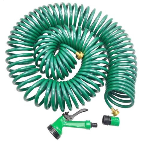 Terre Jardin – Tuyau d'arrosage spirale 25 M – Flexible léger et résistant – Raccord Ø 19 mm – Pistolet 5 jets pour maîtrise du débit