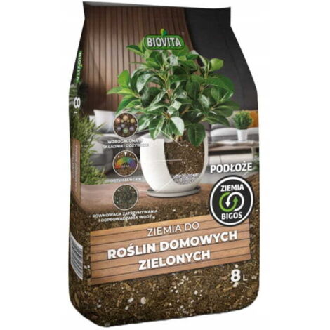 Terreau Bigos pour plantes d'intérieur vertes 8L, substrat léger et perméable