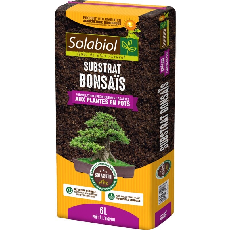 Solabiol - TERBON6 Terreau Bonsaïs Tourbe 5 mois de nutrition 6L Stimulateur Racinaire Utilisable en Agriculture Biologique