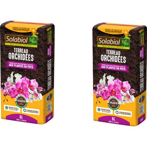 Terreau orchidées 2x6L – TERORC6X2 – Tourbe et écorces de pin – Support aéré et humide – Utilisable en agriculture biologique – Solabiol