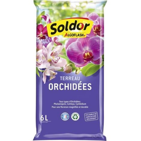Terreau Orchidées 6 L - ALGOFLASH - Terreau spécifique - Ecorces de pin - Engrais NPK - 6 l