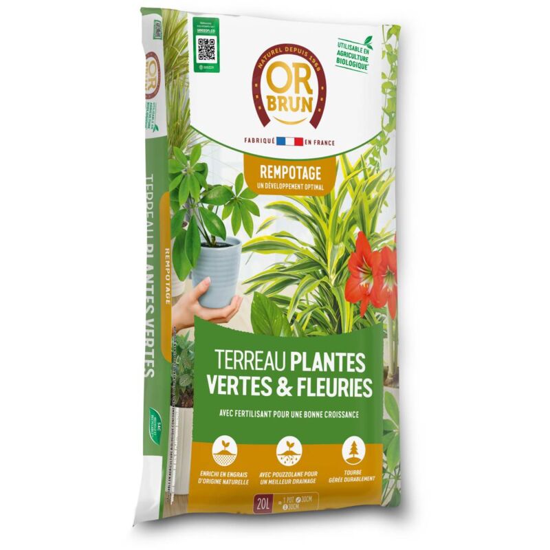 Or Brun - Terreau plantes vertes et fleuries d'intérieur OBRTPV20N - 20 l