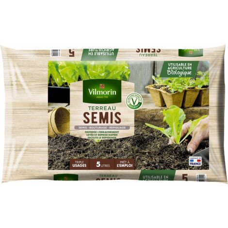Terreau semis et bouturage 5L – Composition tourbe blonde et brune, écorce compostée, perlite – Rétention d'eau 750mL/L – Vilmorin