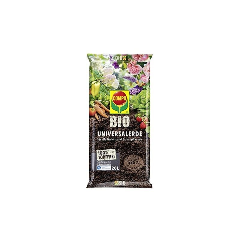 Bio terreau universel pour plantes d'intérieur, légumes, fruits et herbes, sans tourbe, 20 litres, marron 24022 - Compo