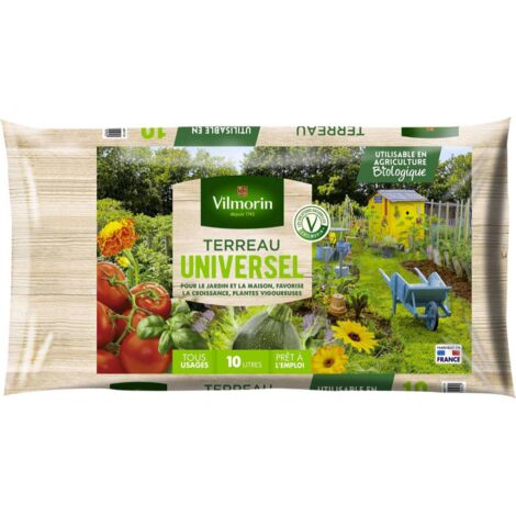 Terreau universel 10 litres – Prêt à l'emploi – Composition : tourbe, compost, écorces compostées, engrais NPK – Pour plantes d'intérieur et potager – Vilmorin