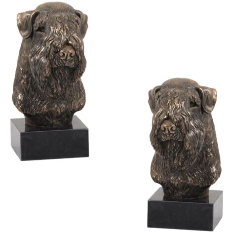 Terrier irlandés de pelo suave, Wheaten Terrier: estatuilla de perro, busto sobre base de piedra, escultura, trofeo para exposición canina de Art-Dog