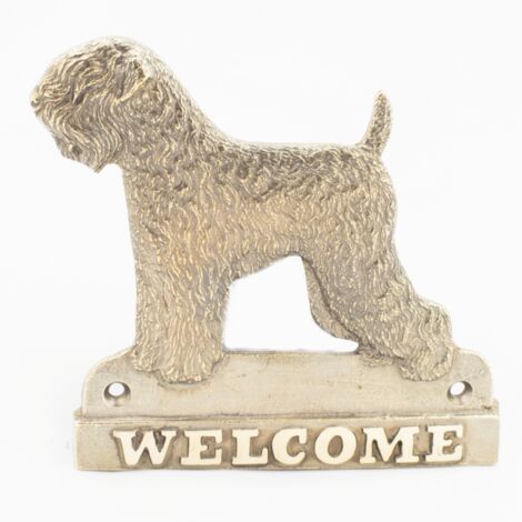 Terrier negro ruso: placa de bienvenida de latón con un perro, placa de bienvenida única con la inscripción Welcome de Art-Dog