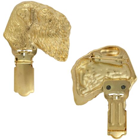Terrier noir russe - broche avec clip, porte-numéro de départ plaqué or, badge élégant pour une exposition canine par Art-Dog