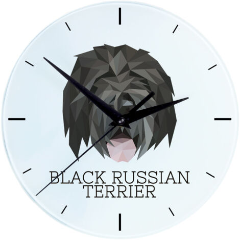 Terrier ruso negro, terrier ruso negro: reloj de pared geométrico con foto e inscripción de Art-Dog