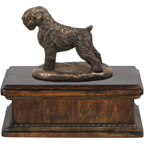 Terrier ruso negro, terrier ruso negro: urna para cenizas de perro, urna clásica con estatuilla, urna elegante con perro de Art-Dog