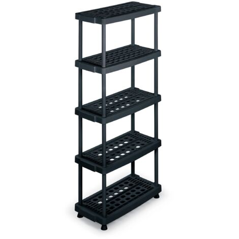 Terry 1001251 Scaffale Modulare con 5 Ripiani, da Interno Esterno, Nero, 79x39x176 cm