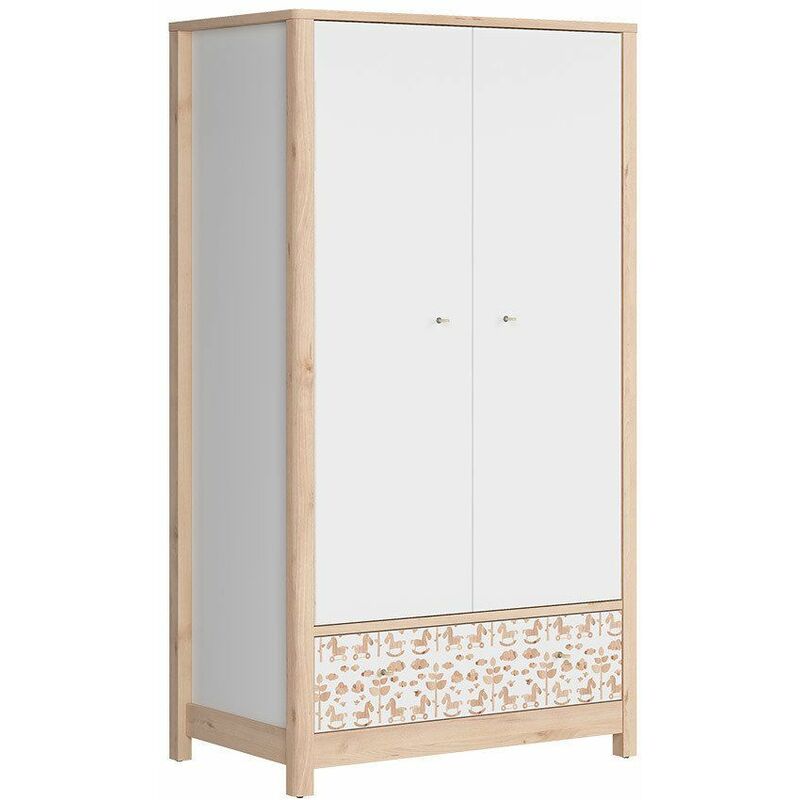 TERRY - Armoire 2 portes style scandinave chambre d'enfant - 182x100x60 - Barre+tiroir spacieux - Dressing - Blanc