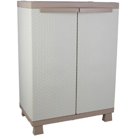 Terry, C-Rattan 680, Armadietto da Interno Esterno, 2 Ante Effetto Rattan, 1 Ripiano Interno. Materiale: Plastica, Dimensioni: 68x39x91,5 cm