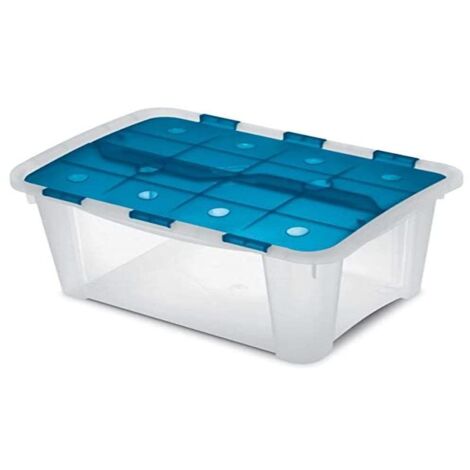 Terry HOME BOX 60 Contenitore Portaoggetti Multiuso 60 L sovrapponibile con coperchio e predisposizione lucchetto colore Blu Trasparente