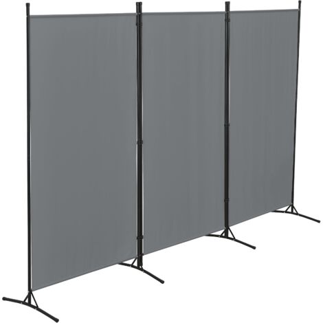 Teruel Biombo visual de 3 paneles 176 x 260 cm gris oscuro 030008058