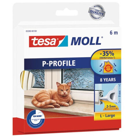 Tesa 05390-00100 Junta Goma Adhesiva Puertas Ventanas Perfil P Blanco 6m 2-5mm