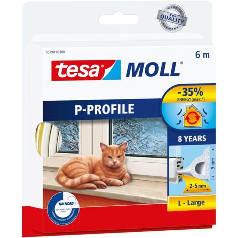 Tesa 05390-00110 Joint adhésif caoutchouc portes fenêtres Profil P 6 m 2-5 mm
