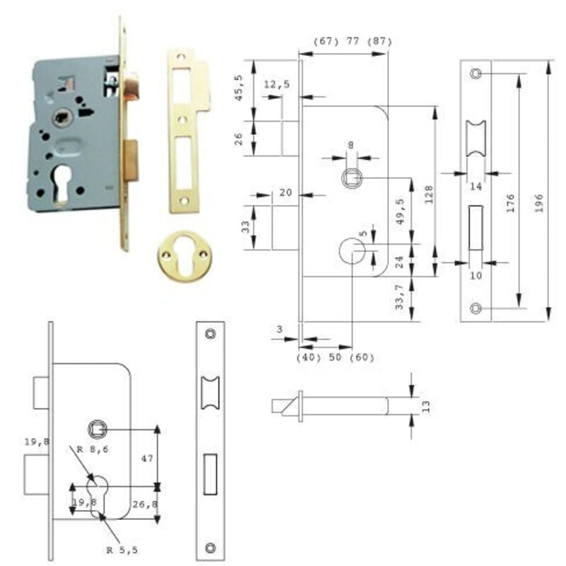 Serrure à bord rond Tesa 2010-p-hn/60